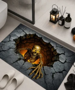 Skeleton climbing Halloween Doormat