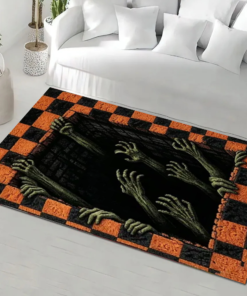 Haunted Hands Checkered Halloween Rectangle Rug