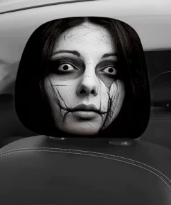Girl Cracked Face Haunt Halloween Car Headrest Cover 2026