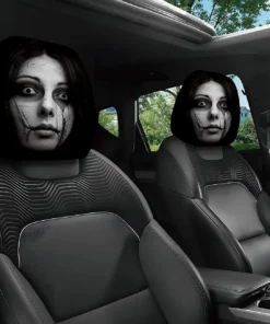 Girl Cracked Face Haunt Halloween Car Headrest Cover 2026