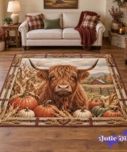 Highland Cow Pumpkin Harvest Rug