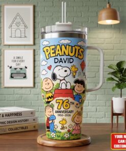 Personalized Peanuts Snoopy and Friends 76th Anniversary Tumbler